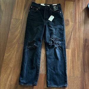 Levi's Ribcage Super Highrise Straight Ankle Black Distressed Jeans - Sz 27 NWT